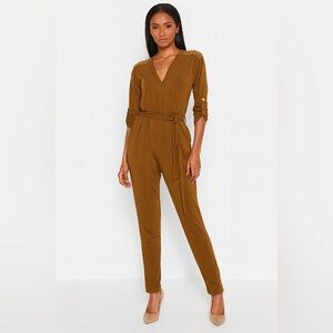 🤎✨ MICHAEL Michael Kors Studded Shoulder Wrap Jumpsuit Brown Size L‎ ✨🤎